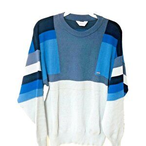 Steffner Austria Wool Sweater Men L XL Blue Gray Ski Snowboard Color Block VTG